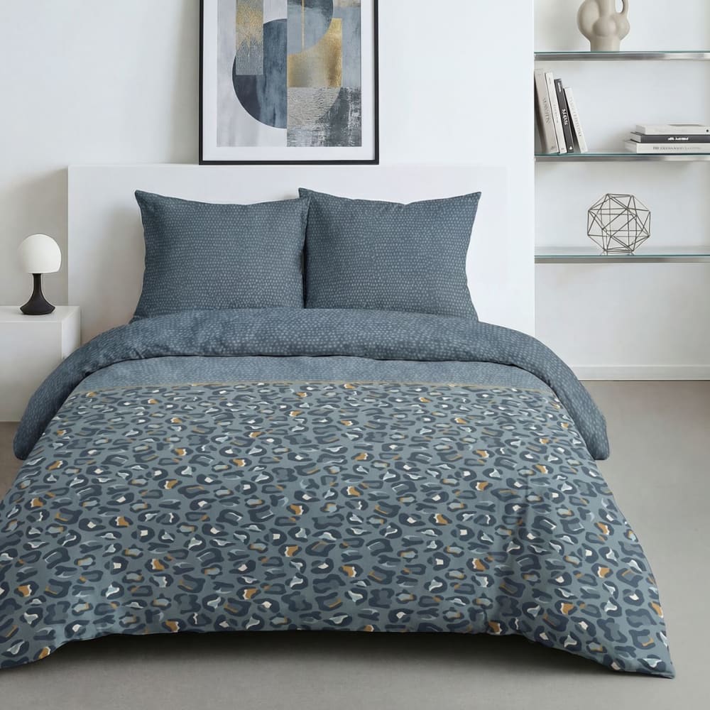 Parure de lit imprimé animalier 240x220cm bleu