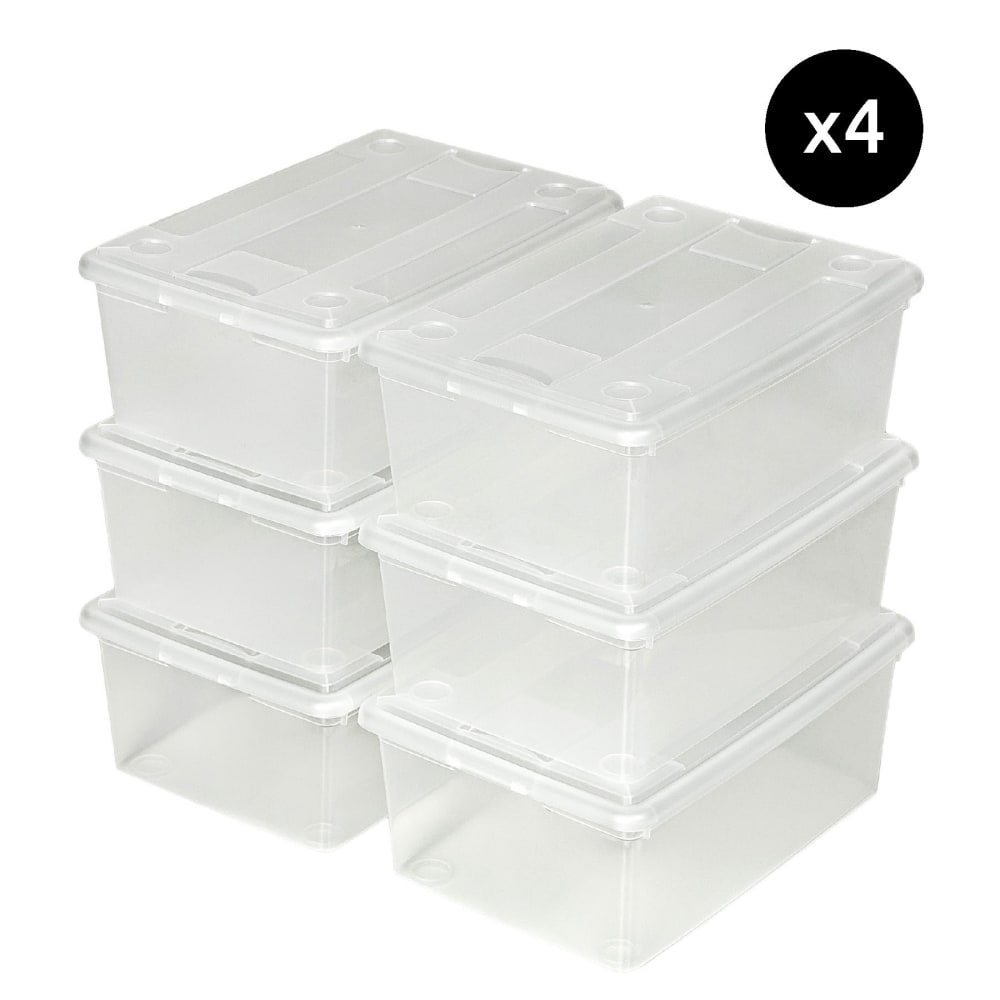 4 sets de 6 cajas de almacenaje 33x23x12cm plastico transparente