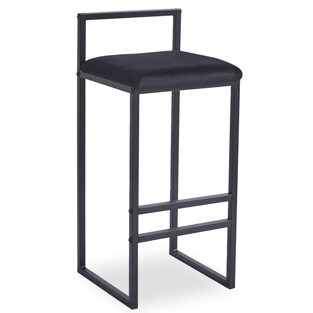 Tabouret de bar en métal noir et velours noir