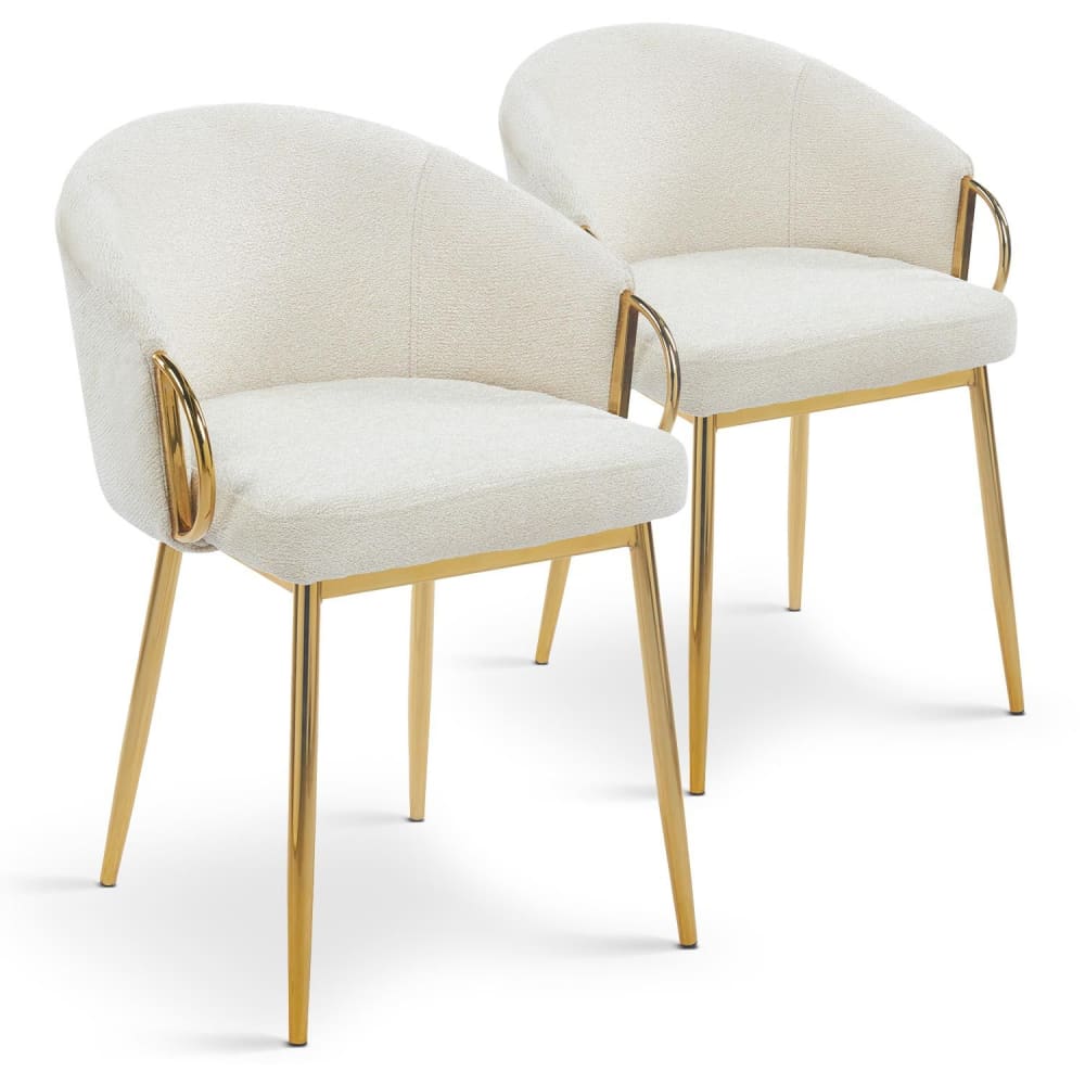Lot de 2 chaises arrondies et matelassées métal doré et tissu beige