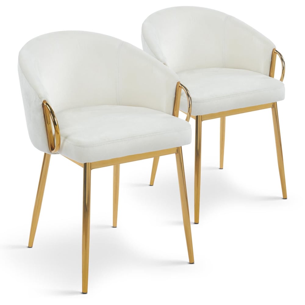 Lot de 2 chaises arrondies et matelassées métal doré et velours crème