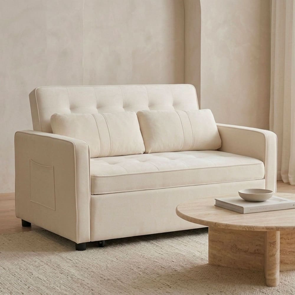 Menzzo 2-Sitzer-Sofa Komaria Samt Beige style modern Beige Holz