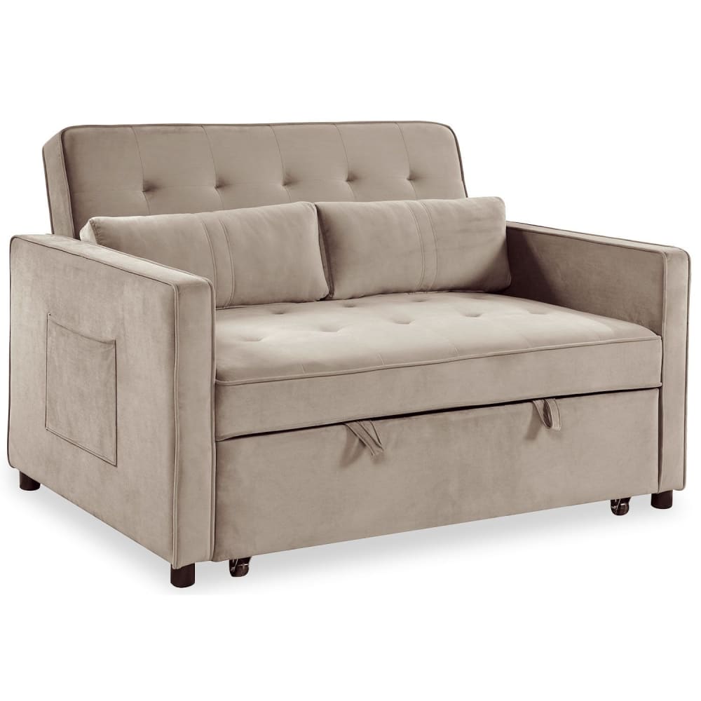 Canapé convertible 2 places velours beige