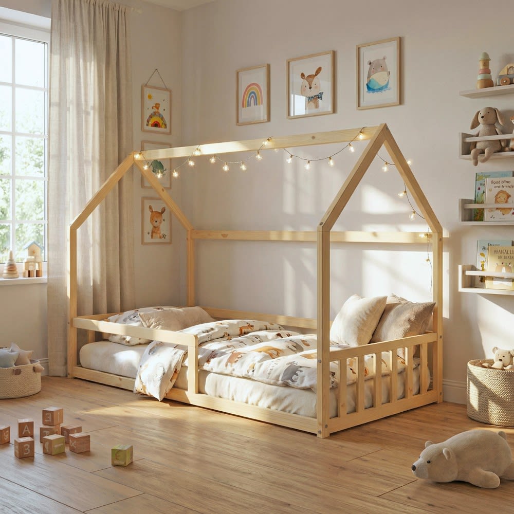 Lit cabane en bois clair 90x190 cm (Weber industries) - Image 1