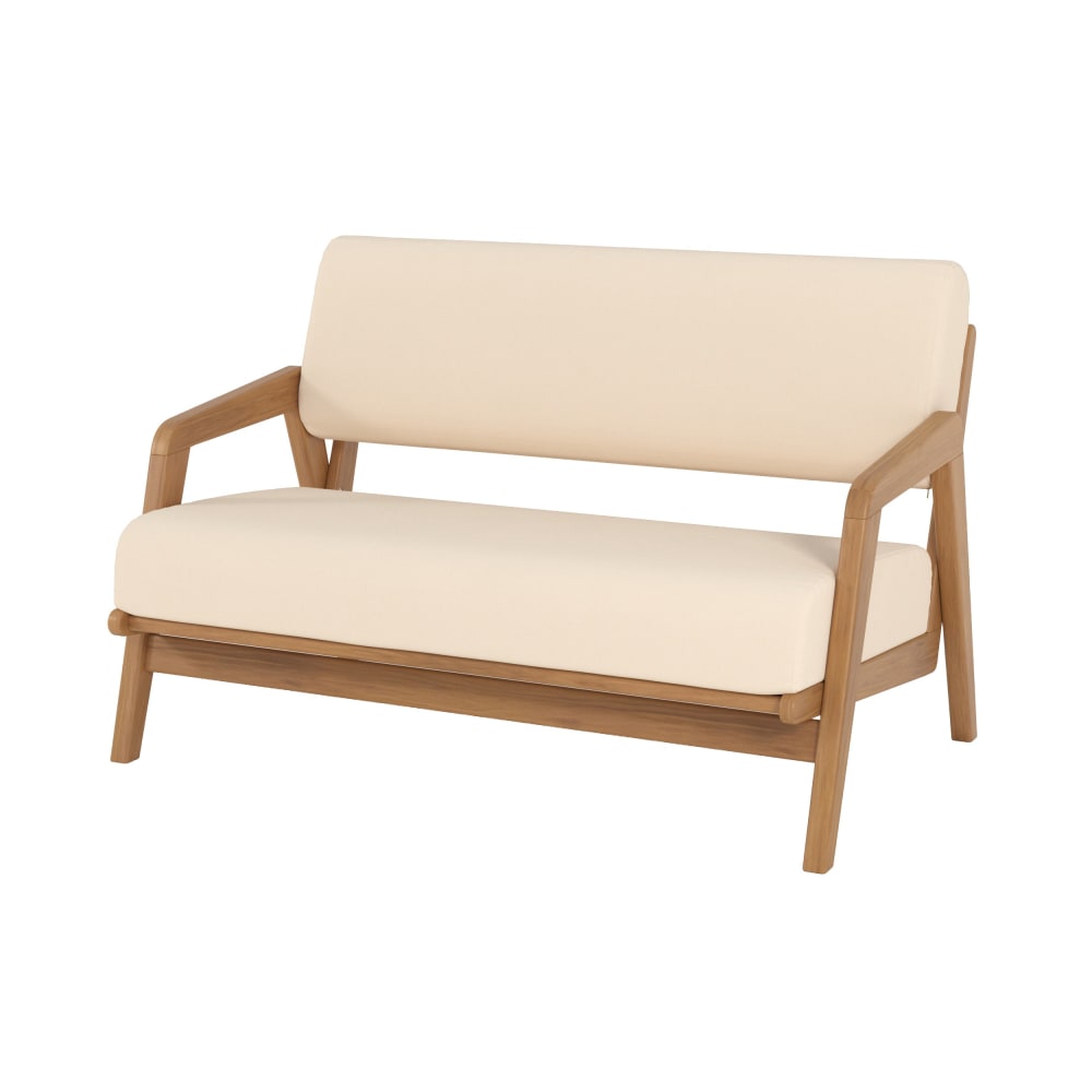 Canapé de jardin en bois d'acacia, tissu beige clair 2 places