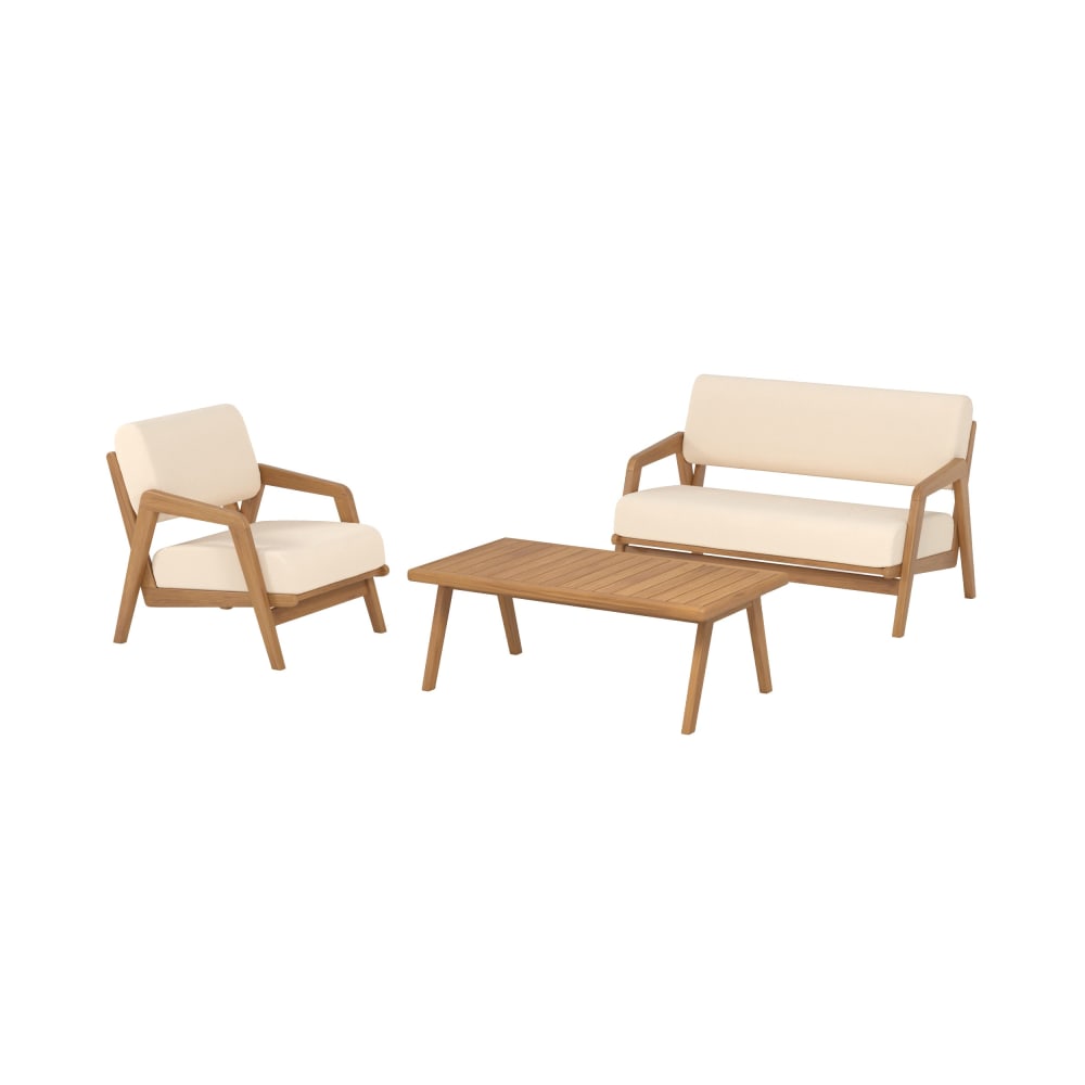 Salon de jardin 3 places en tissu beige clair et bois d'acacia