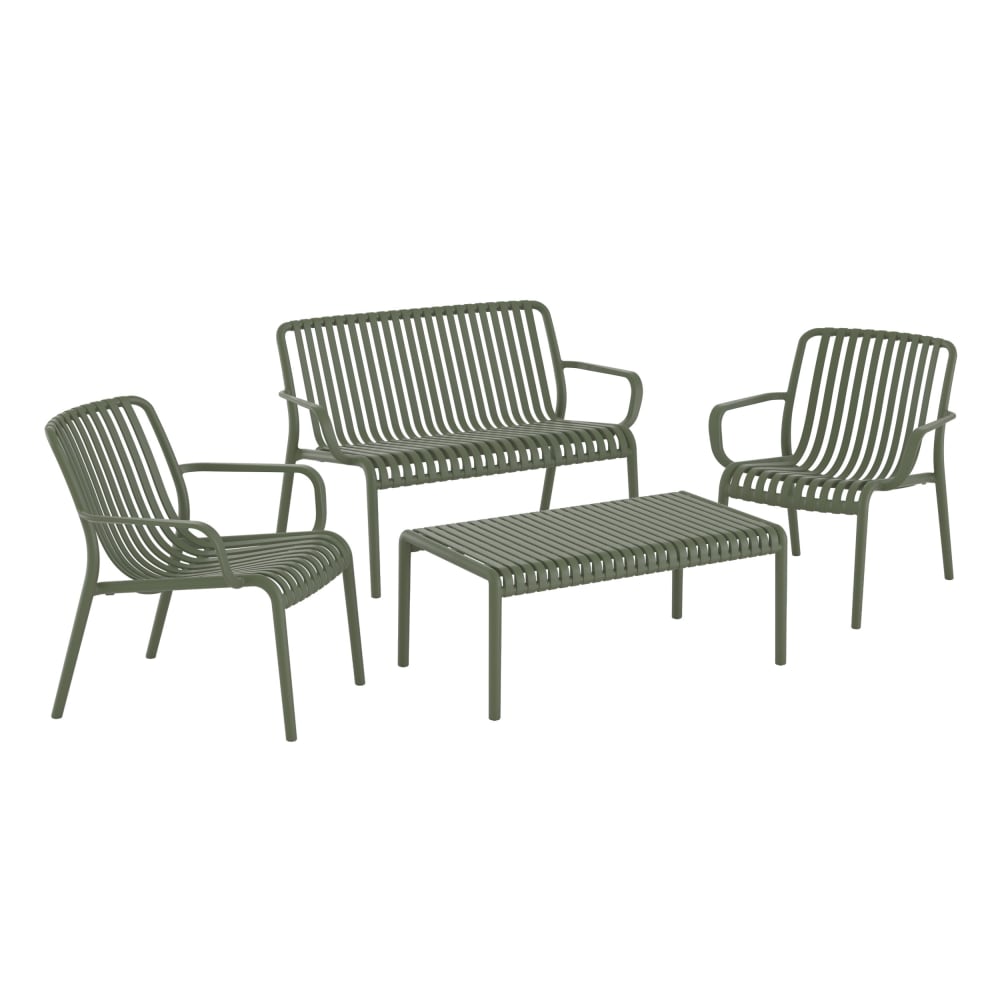 Salon de jardin 4 places en plastique vert kaki