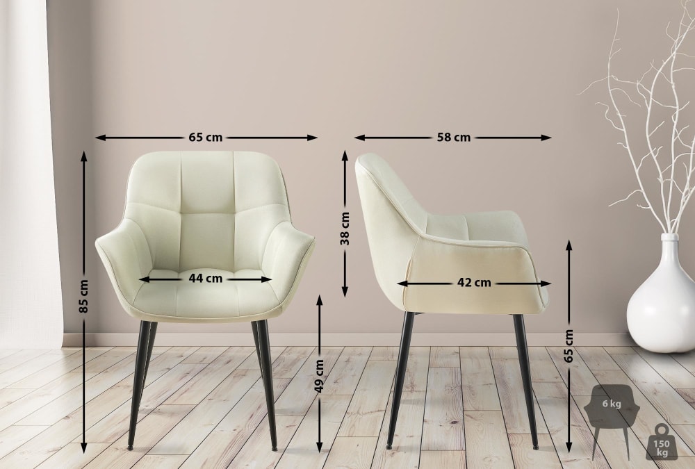 Esszimmerstuhl mit Armlehnen Metallgestell aus Stoff creme -