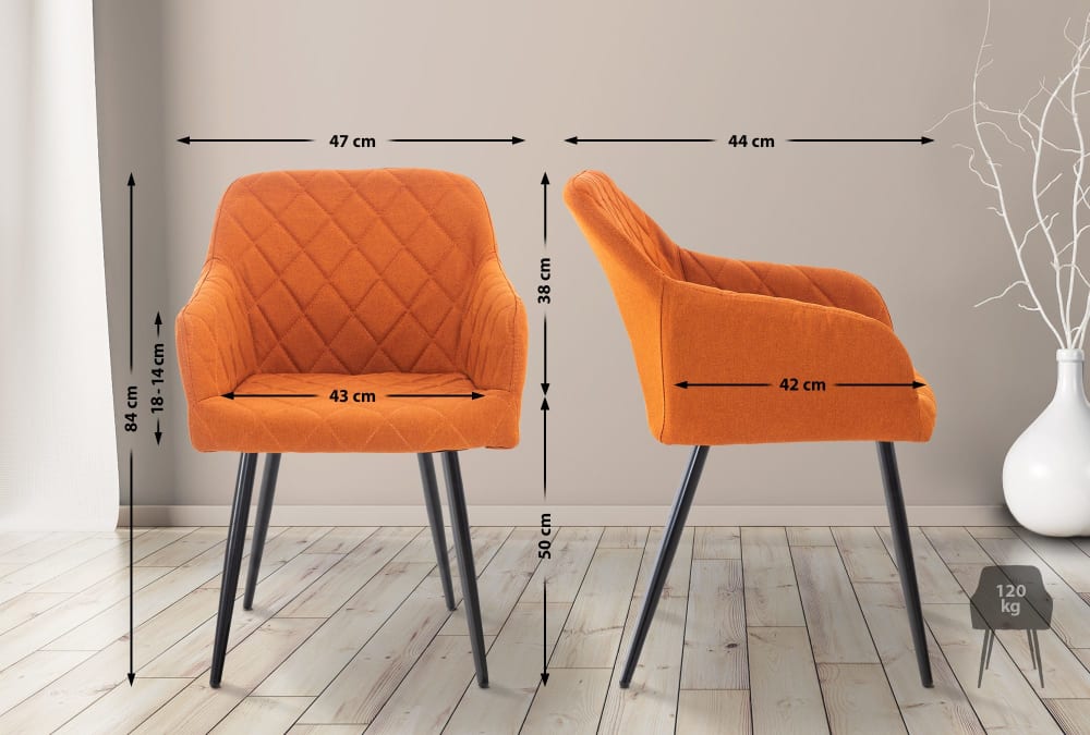 Esszimmerstuhl mit Armlehnen Metallgestell aus Stoff orange -