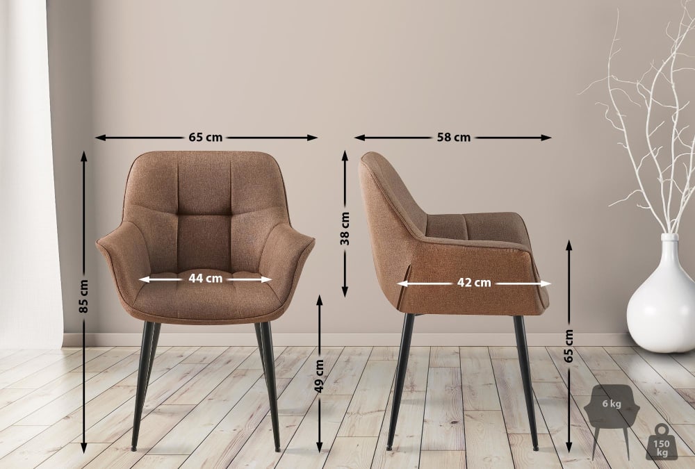 Esszimmerstuhl mit Armlehnen Metallgestell aus Stoff taupe -