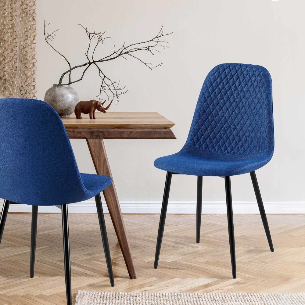 CLP 4er Set Stühle gepolstert Metall-gestell Stoff blau style modern - Stoff