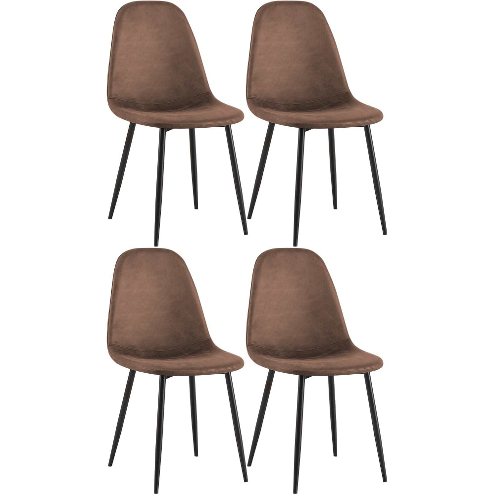 4er Set Sühle mit Metallgestell und Sitz aus Kunstleder braun -