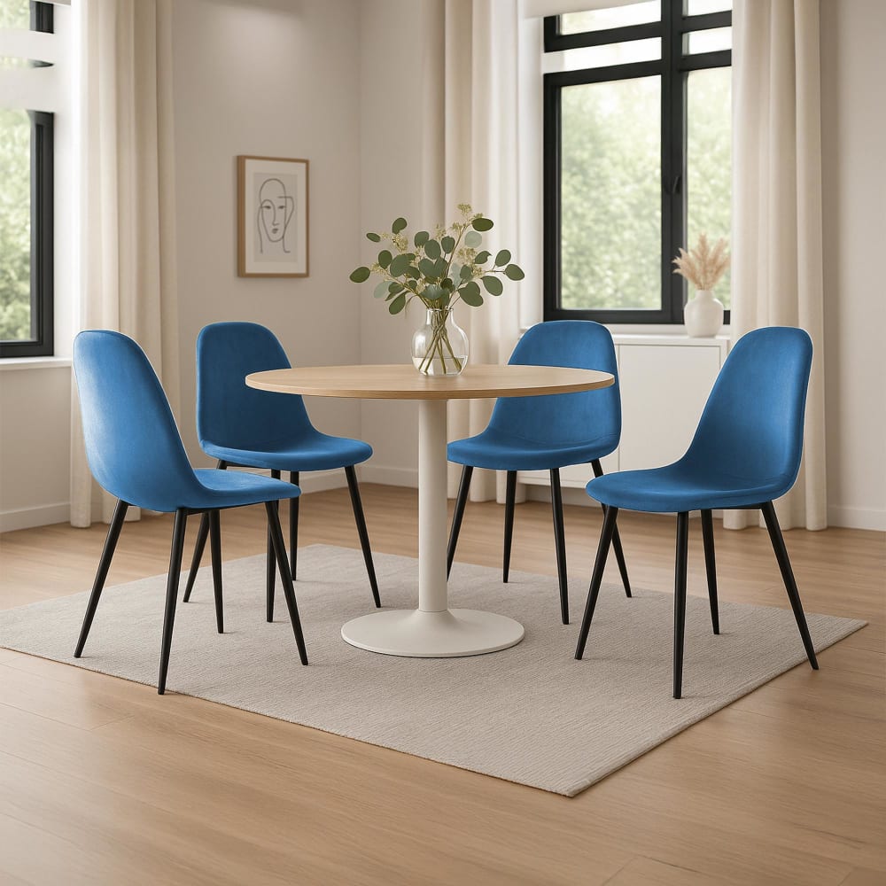 CLP 4er Set Sühle mit Metallgestell und Sitz aus Samt blau style modern - Samt