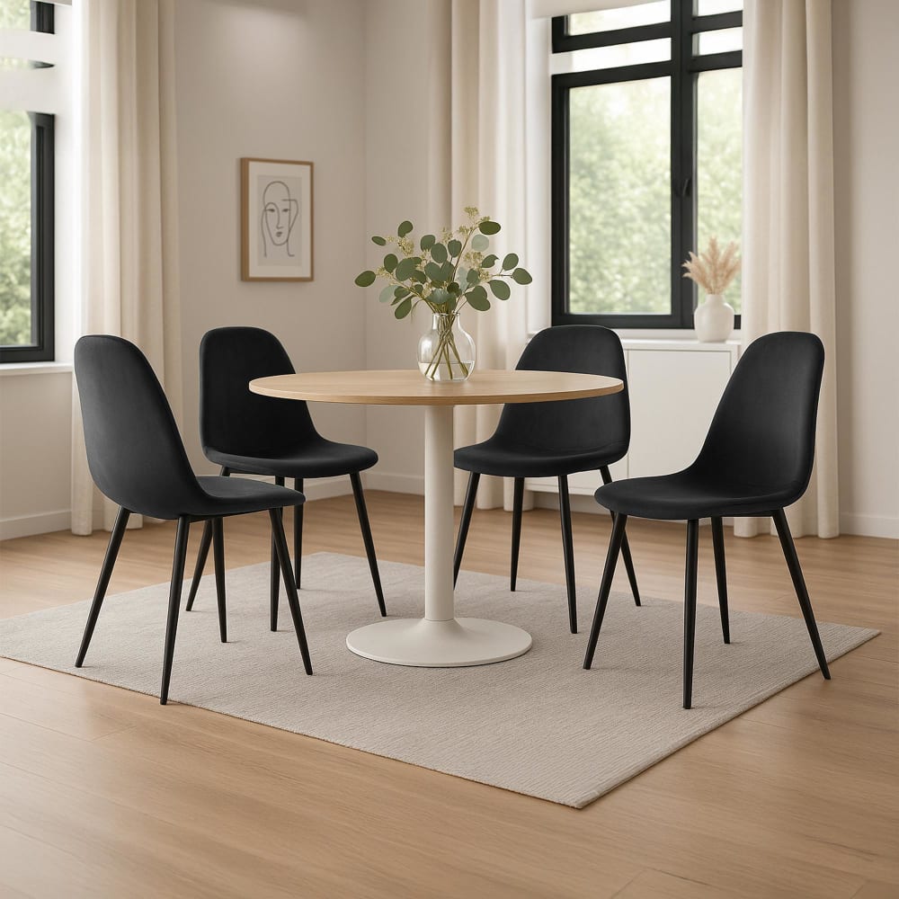 CLP 4er Set Sühle mit Metallgestell und Sitz aus Samt schwarz style modern - Samt