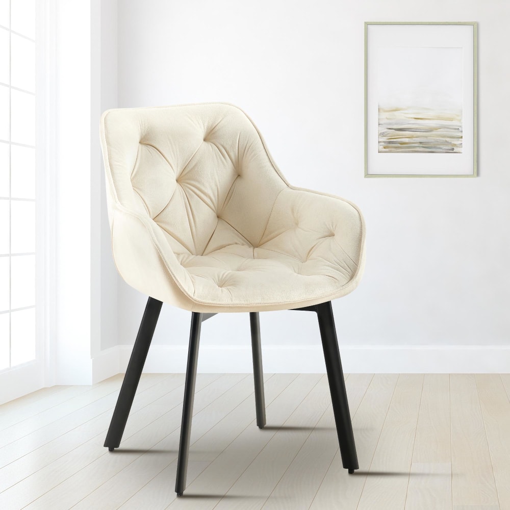 CLP Esszimmerstuhl mit Fußgestell aus Samt creme style modern Beige Samt