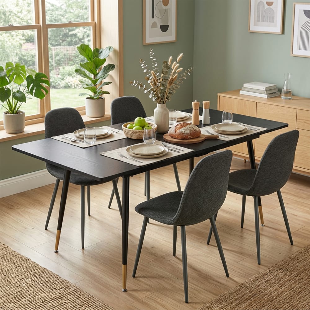 Ausziehtisch 120–160 cm aus MDF in Holzoptik Schwarz - Maisons Du