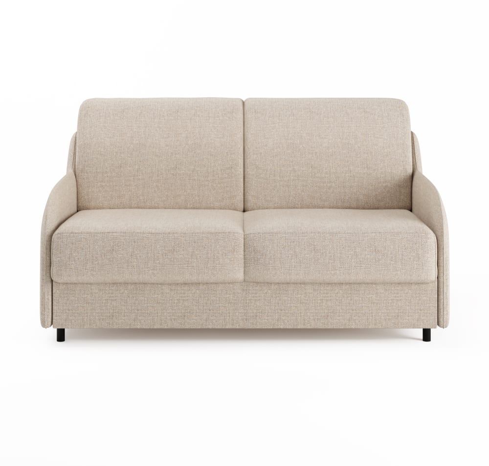 Canapé convertible en tissu beige, matelas 120x190 épaisseur 13 cm