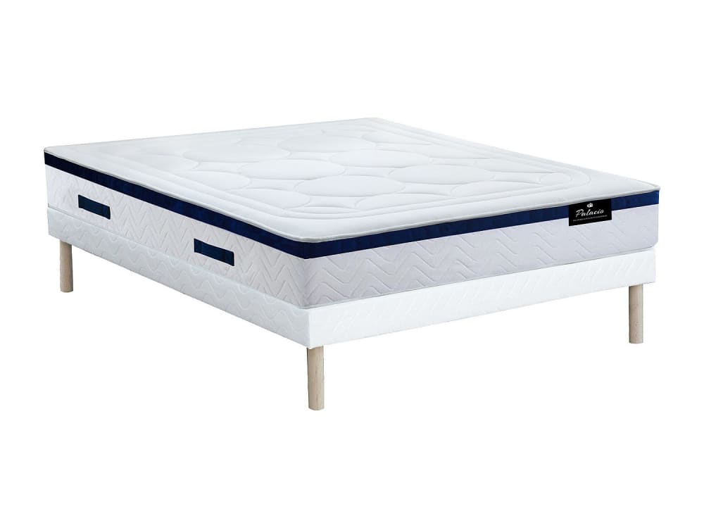 Matelas et sommier tapissier polyester blanc 160 x 200