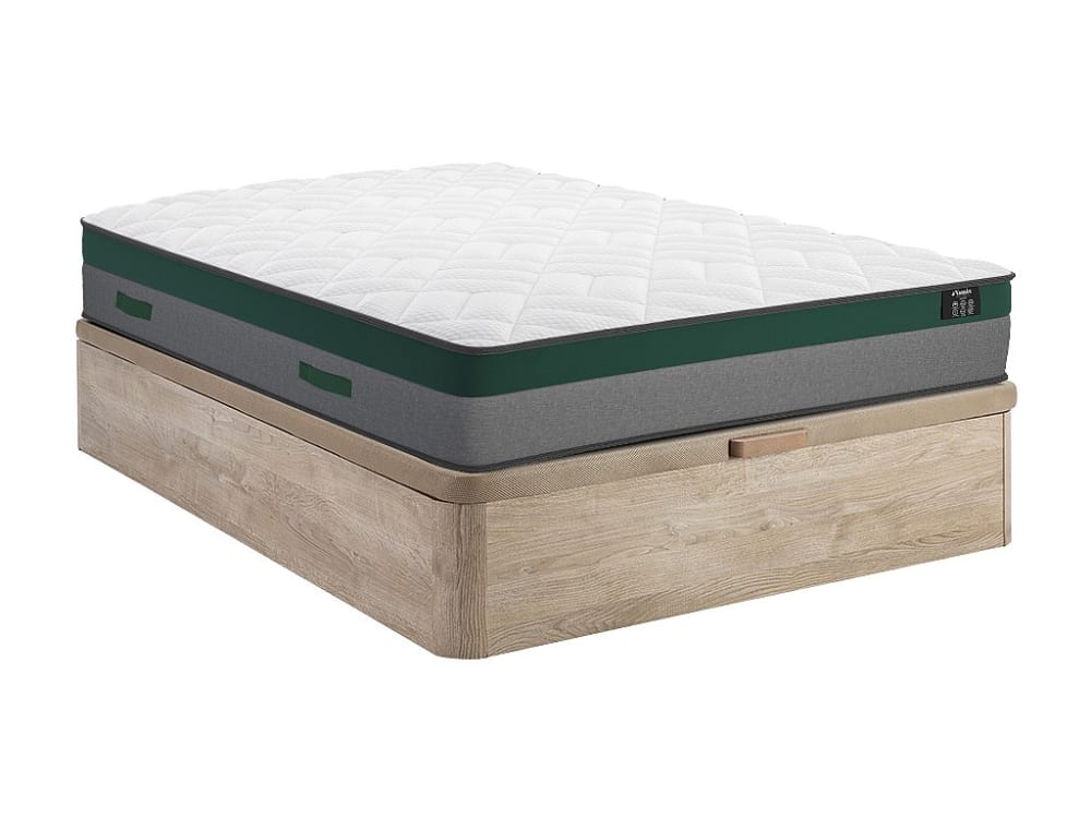 Matelas et sommier coffre panneau de particule naturel clair 160 x 200
