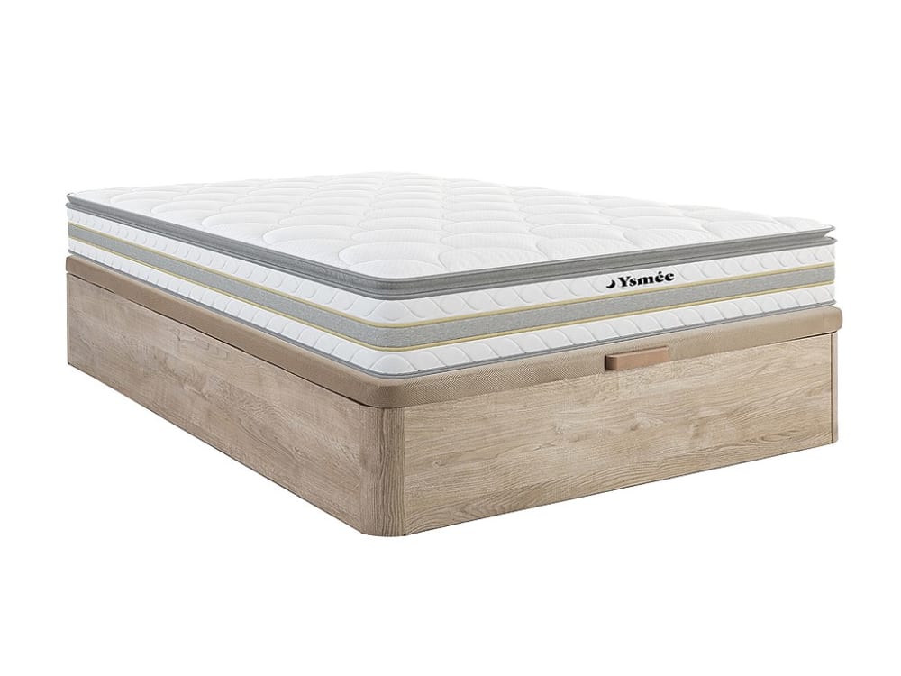 Matelas et sommier coffre panneau de particule naturel clair 140 x 190