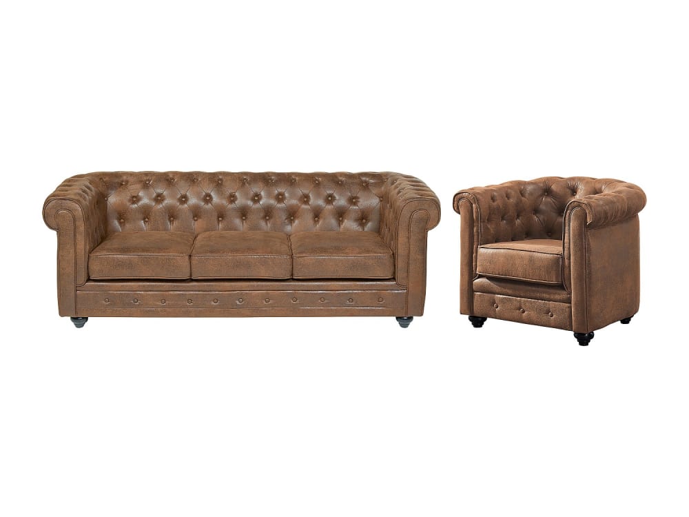 Ensemble canapé fauteuil fixe microfibre 4 places marron
