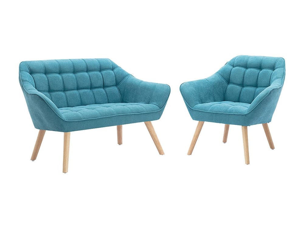 Ensemble canapé fauteuil fixe  3 places bleu turquoise