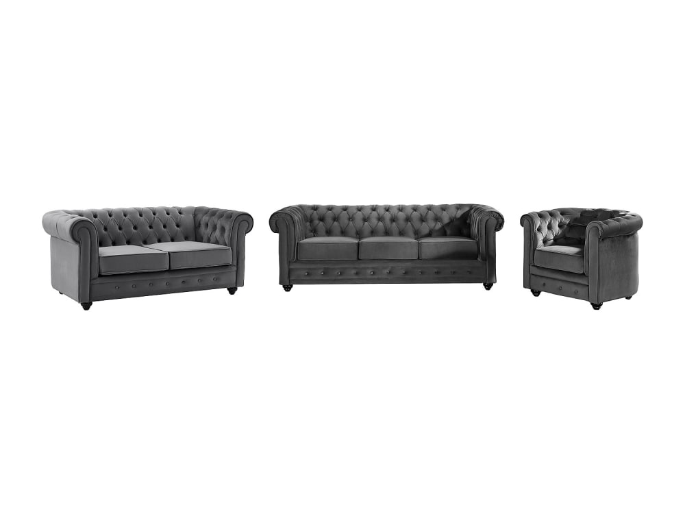 Ensemble canapé fauteuil fixe velours 6 places gris anthracite