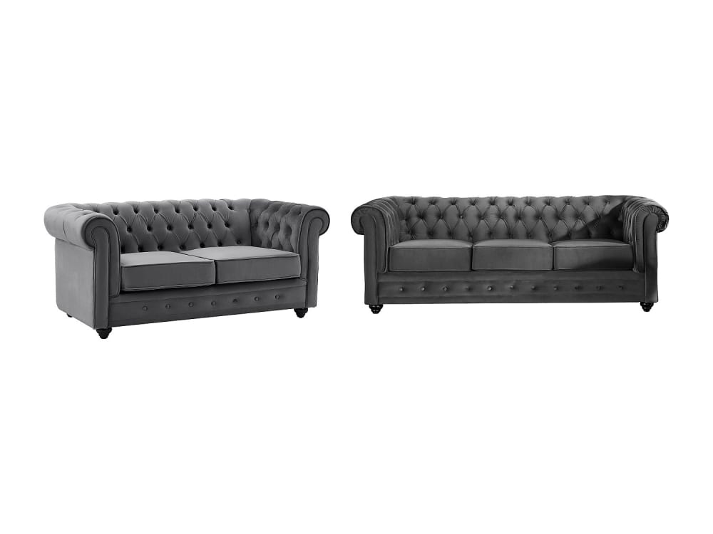 Ensemble canapé fixe velours 5 places gris anthracite