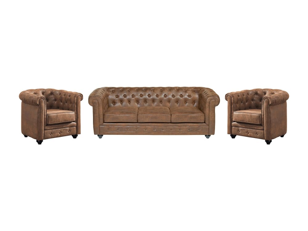 Ensemble canapé fauteuil fixe microfibre 5 places marron