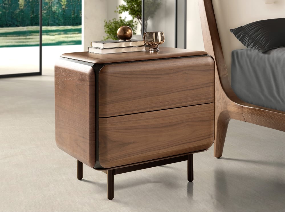 Nachttisch aus Nussbaum, Wenge und braunem Metallstahl - Maisons