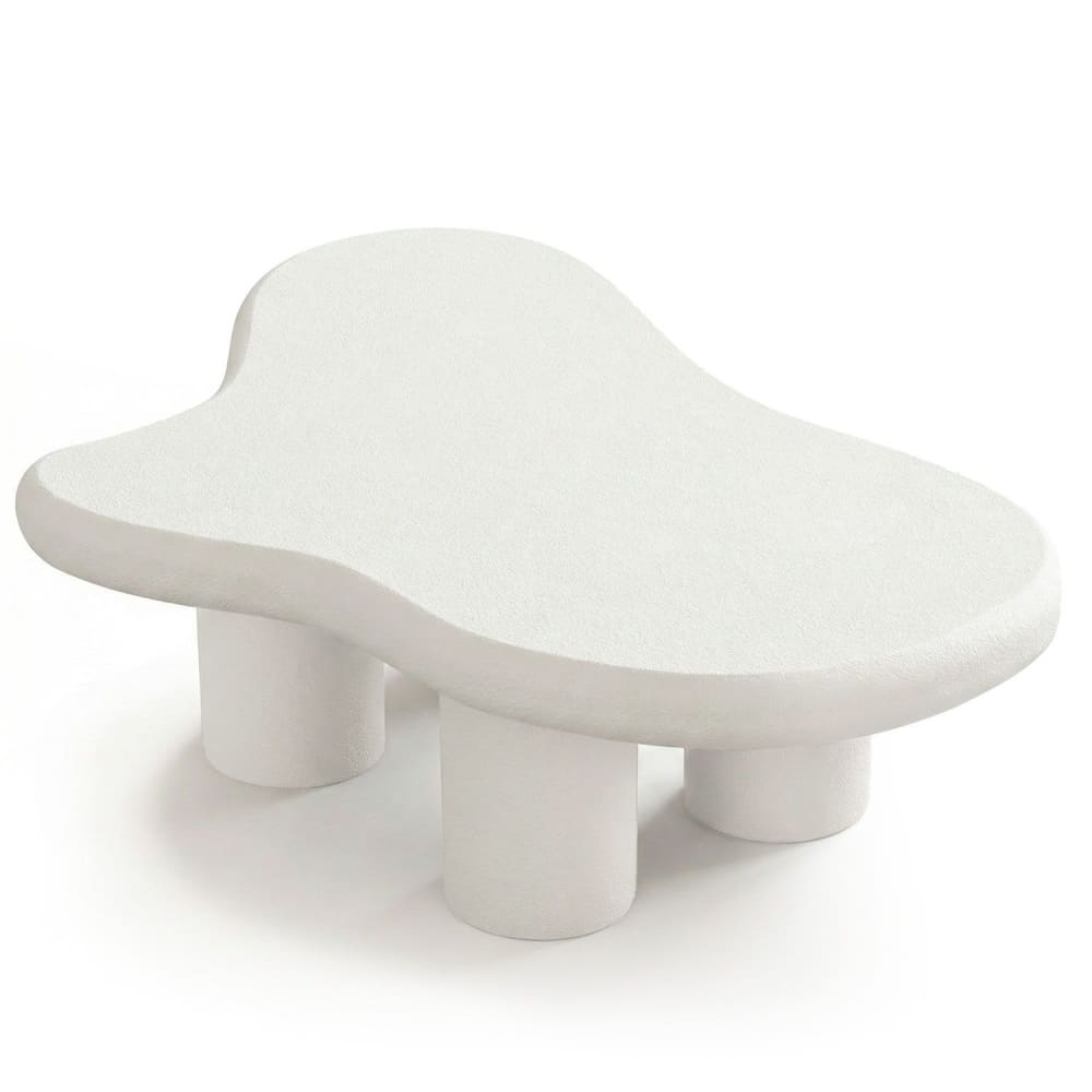 Table basse forme courbes naturelles 69x100cm blanc texturé