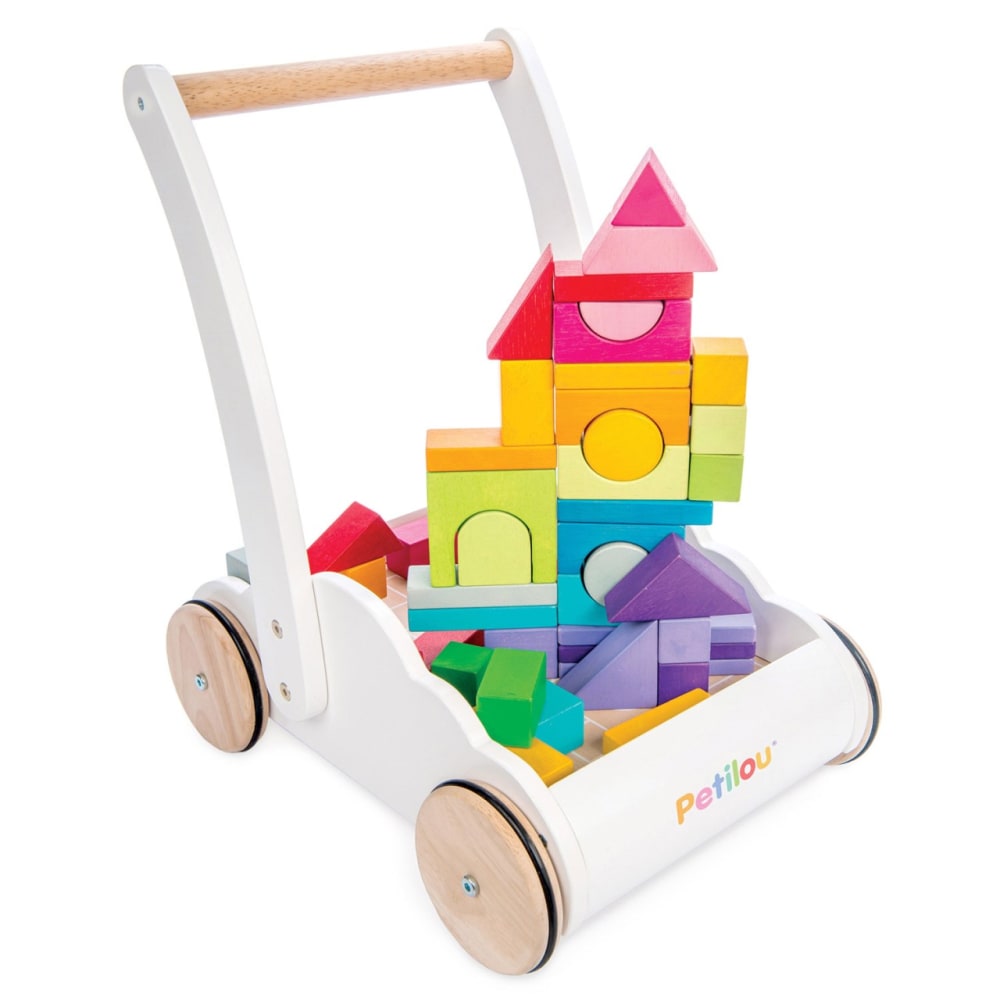 LE TOY VAN Lauflernwagen – Wolke aus Holz mit 45 Holzblöcken in den Farben des Regenbogens, Sammlung "Petilou" der Marke Le Toy Van, ref PL102. Weiß