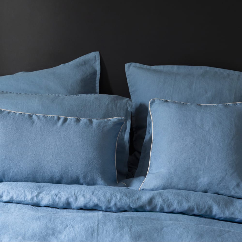 Housse de coussin en lin lavé Bleu orage 40x40cm - Maisons du Monde