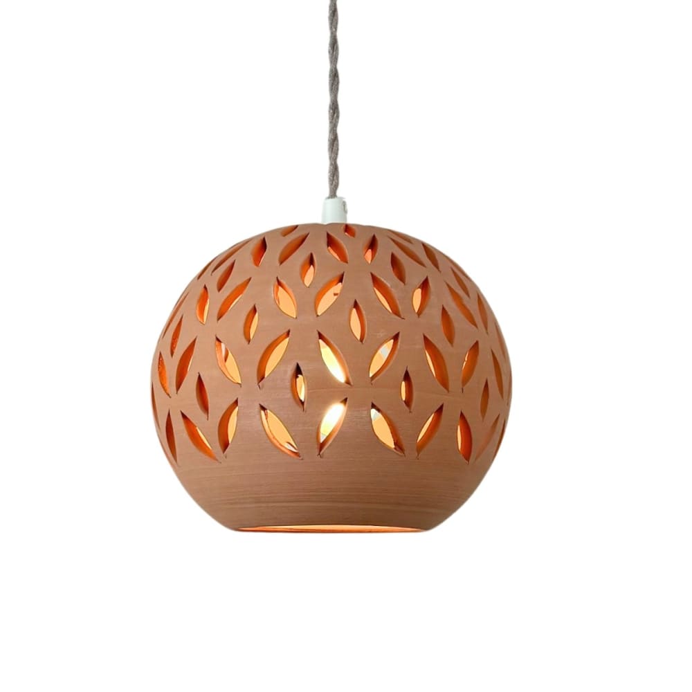 Suspension en terre cuite avec câble torsadé lin D.22cm