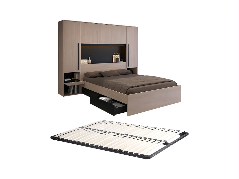 Cadre de lit effet bois noir 160 x 200 cm