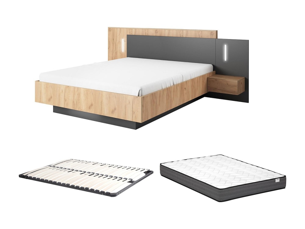 Cadre de lit effet bois gris anthracite 160 x