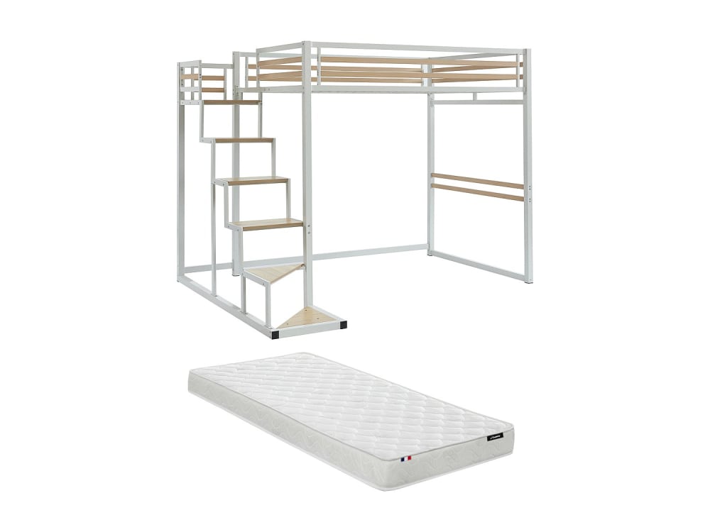 Lit mezzanine métal blanc 140 x 200
