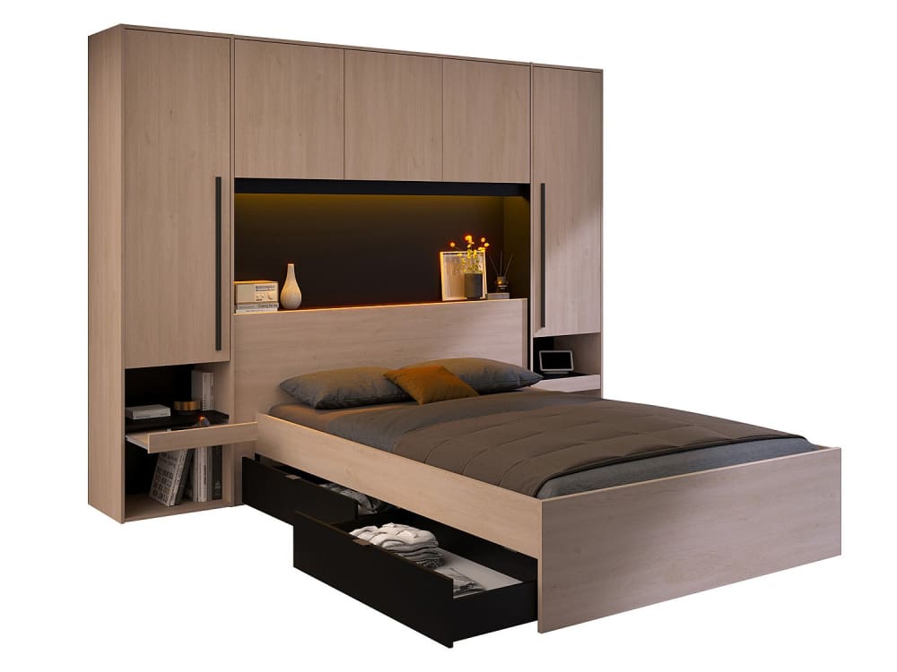 Cadre de lit effet bois noir 140 x 190 cm