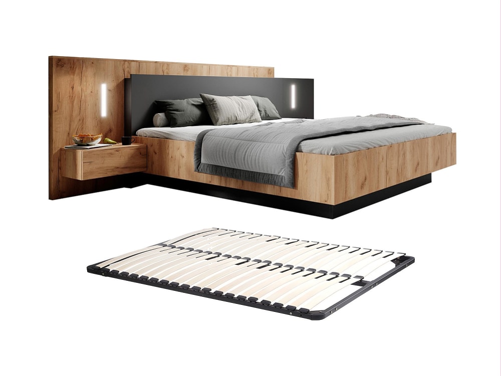 Cadre de lit effet bois gris anthracite 160 x