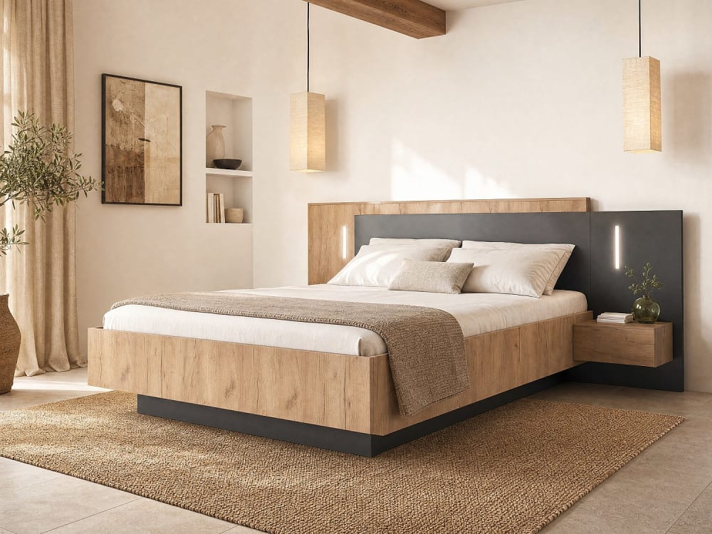 Lit coffre panneau de particule gris anthracite 160 x 200