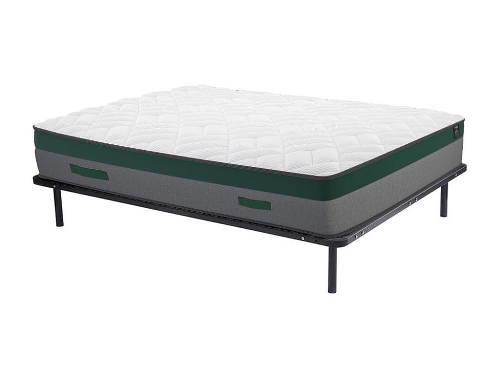 Matelas et cadre à lattes métal noir 140 x 190 cm