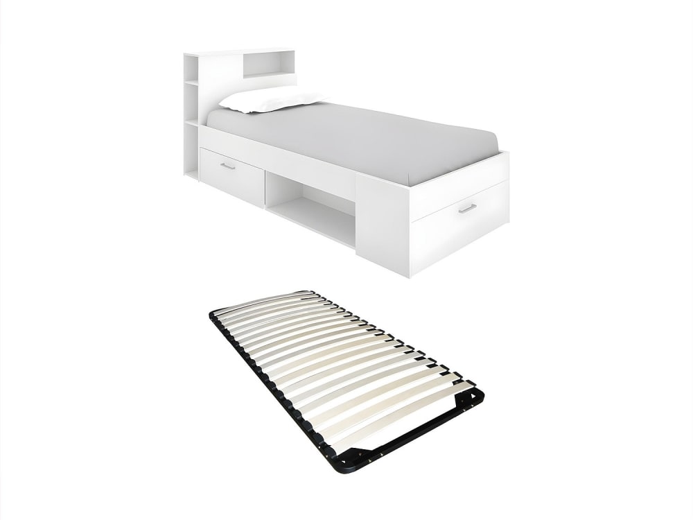 Cadre de lit effet bois blanc 90 x 190 cm