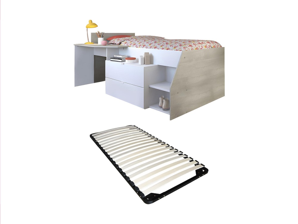 Lit combiné panneau de particule naturel clair 90 x 190, 90 x 200