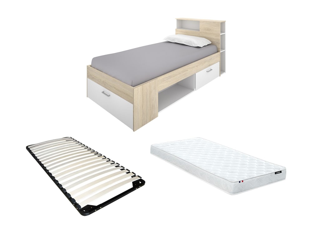 Cadre lit panneau particule naturel clair 90 x 190 cm