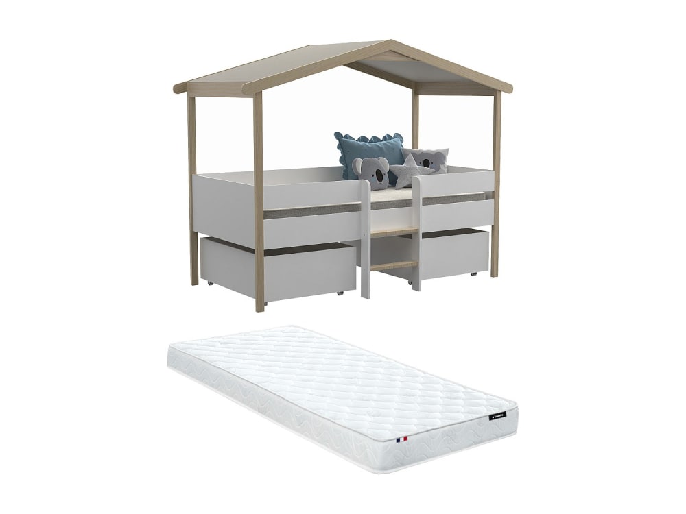 Lit cabane panneau de particule naturel clair 90 x 190