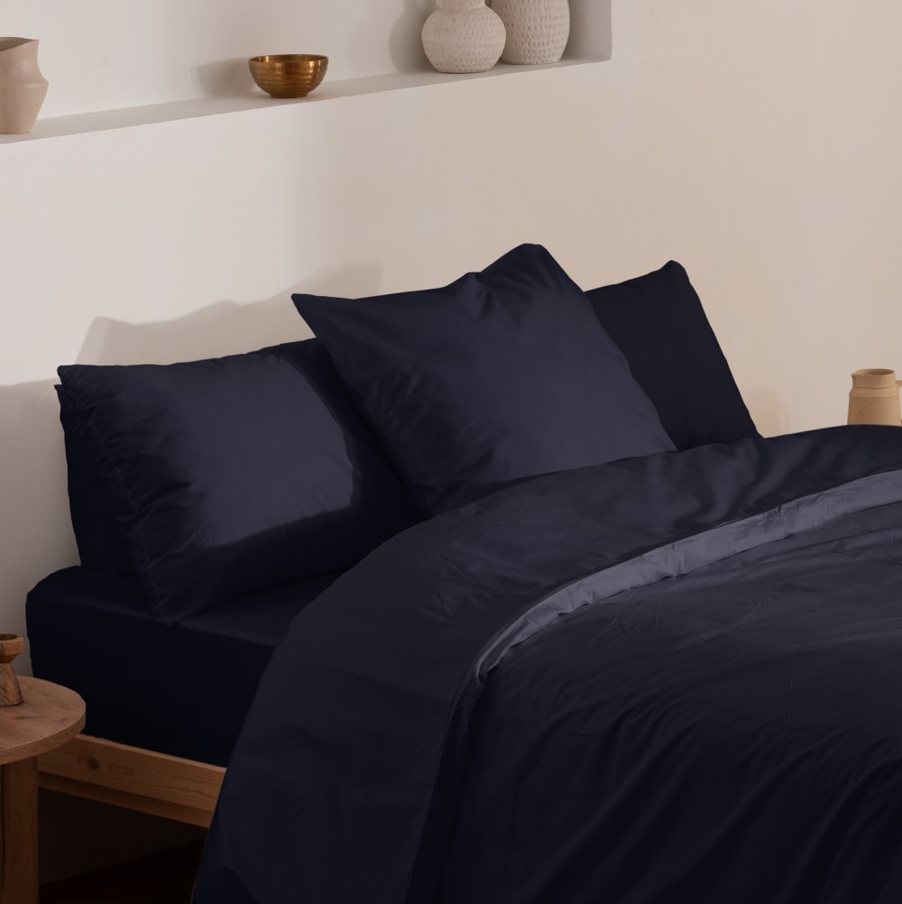 Spannbettlaken Baumwolle 200TC Marineblau Bett 90x190 cm -