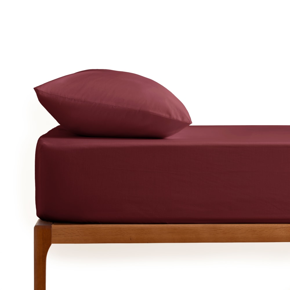 Drap housse coton 200 fils bordeaux lit 160x200 cm