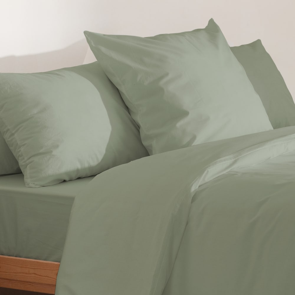 Kissenbezug Baumwolle 200TC Salbeigrün 65x65 cm - Maisons Du