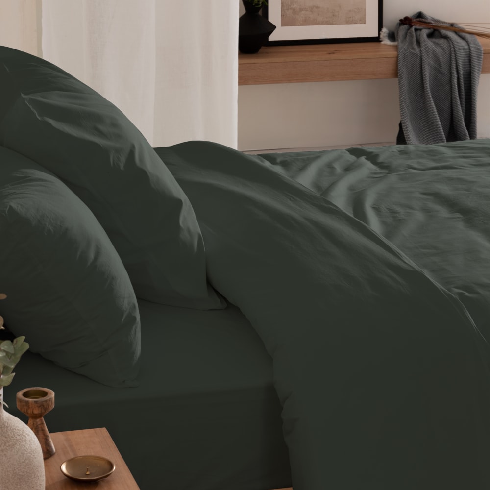 Drap housse coton 200 fils vert bouteille lit 150x200 cm — vue 3