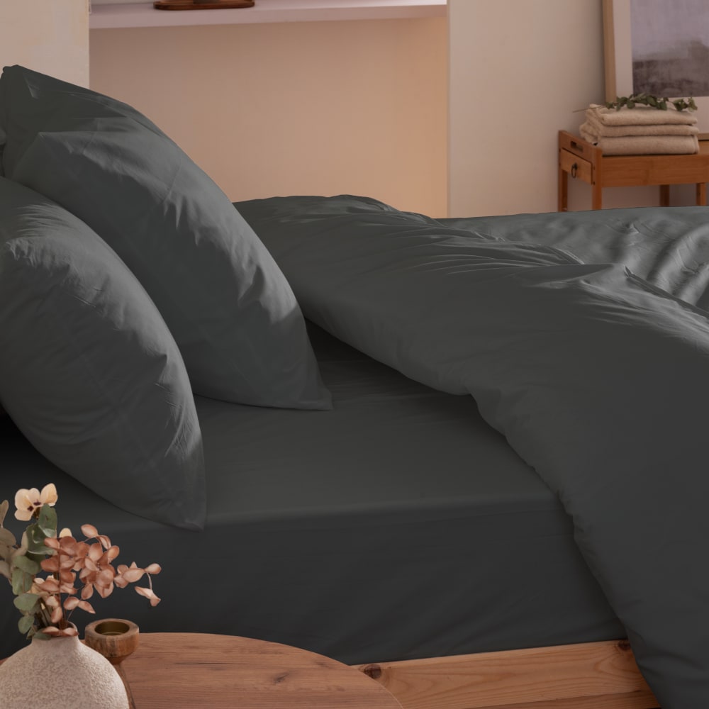 Spannbettlaken Baumwolle 200TC Anthrazit Bett 90x190 cm - Maisons